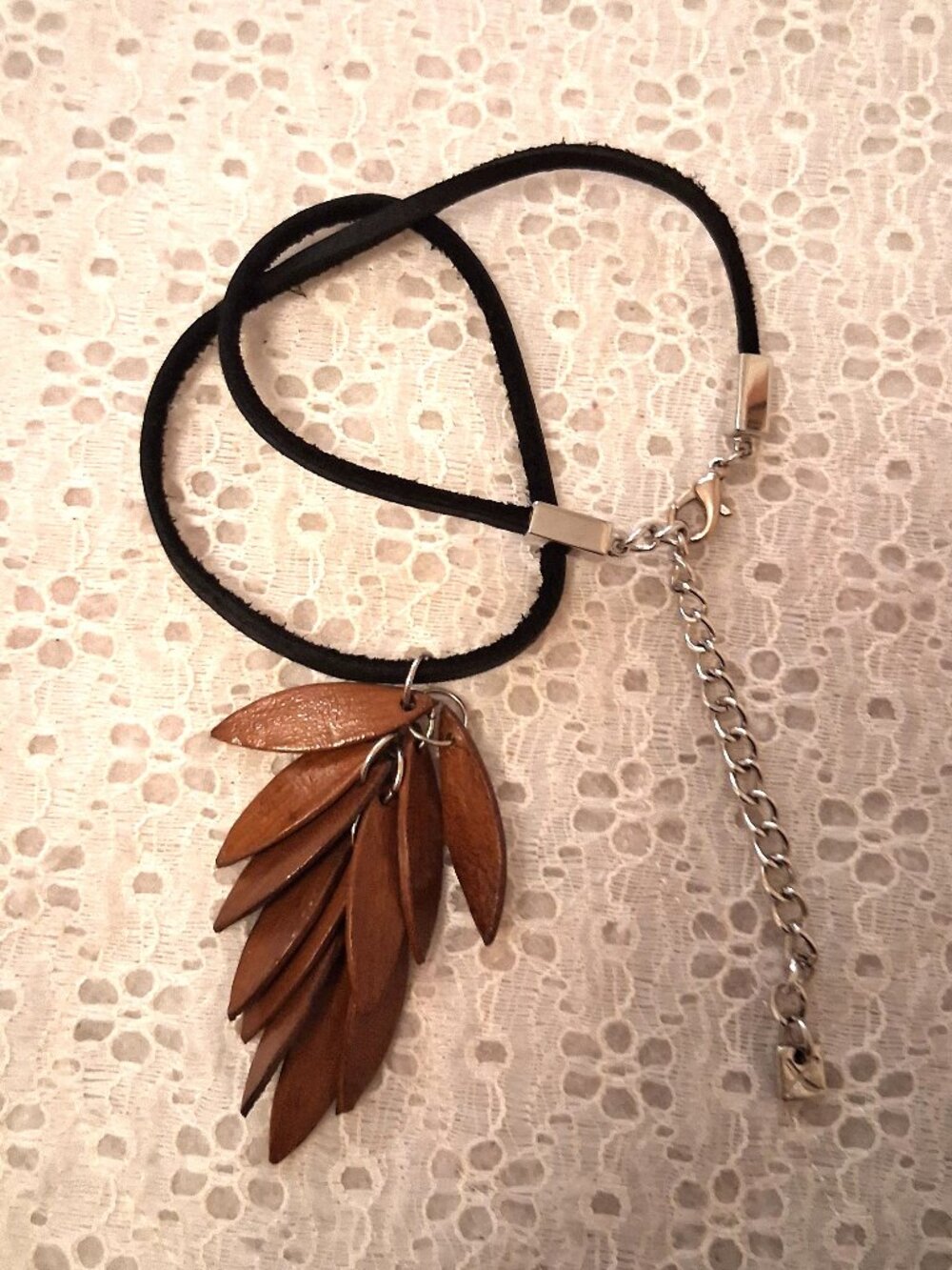 New Bauxo Brown Handcrafted Leather Dangle Pendant Genuine Leather Necklace